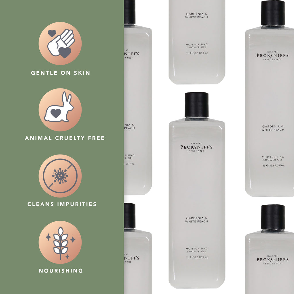 Pecksniffs Gardenia & White Peach Moisturizing Shower Gel | 1000 ml / 33.80 Fl Oz