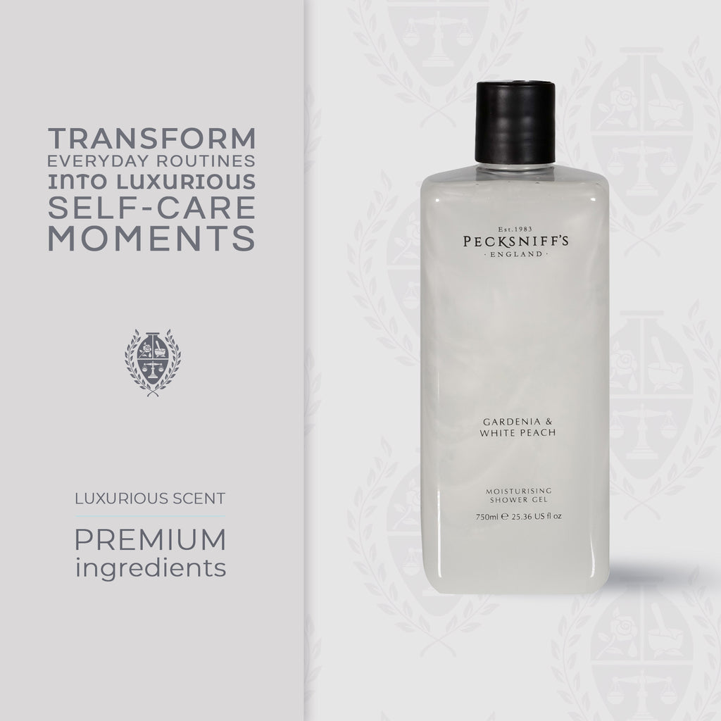 Pecksniff's Gardenia & White Peach Moisturizing Shower Gel | 750ml / 25.366 Fl Oz