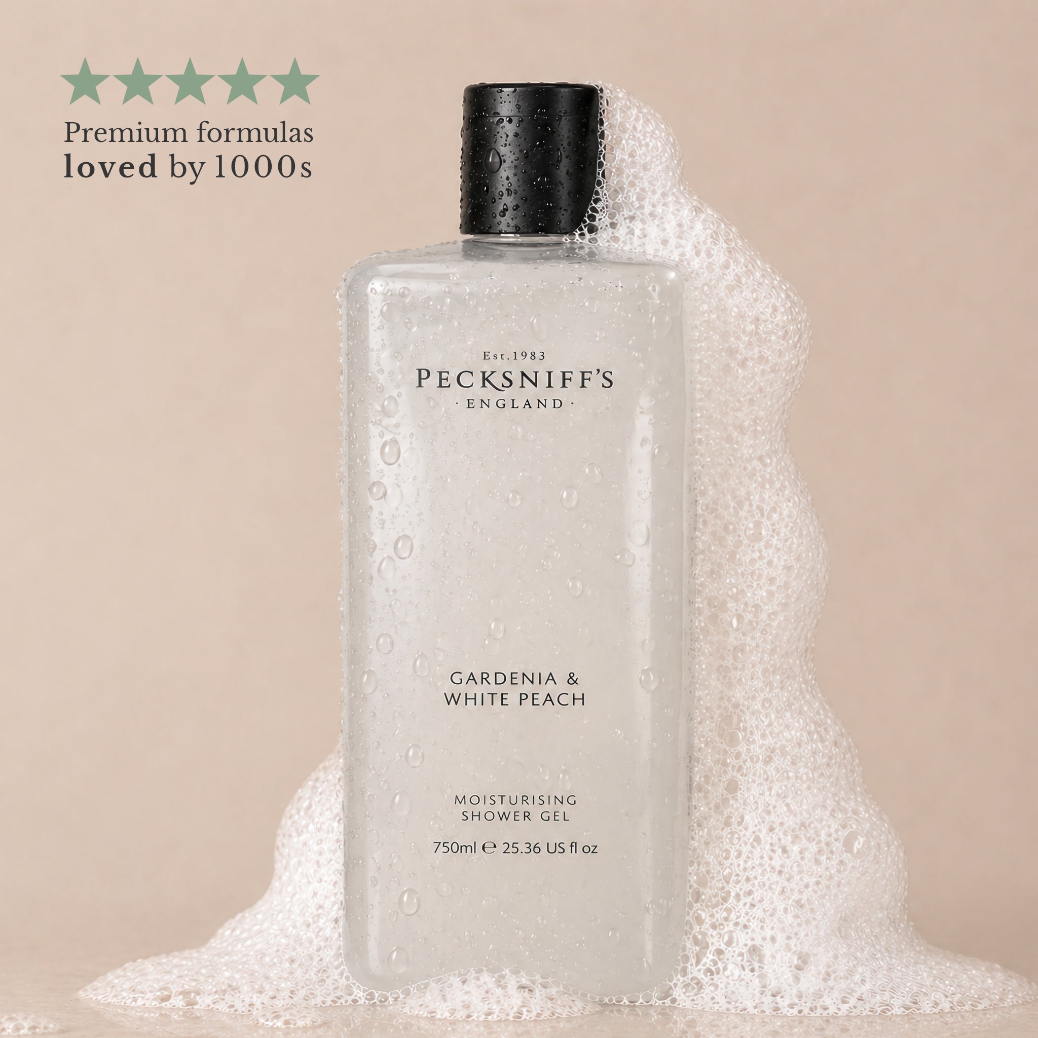 Pecksniff's Gardenia & White Peach Moisturizing Shower Gel | 750ml / 25.366 Fl Oz