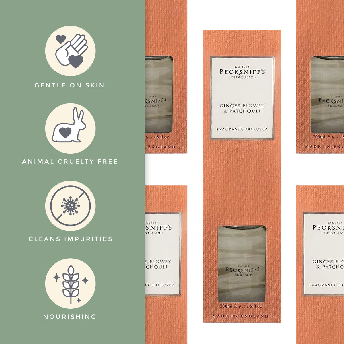 Pecksniffs Gingerflower & Patchouli Diffuser | 200ml/6.76 Fl Oz