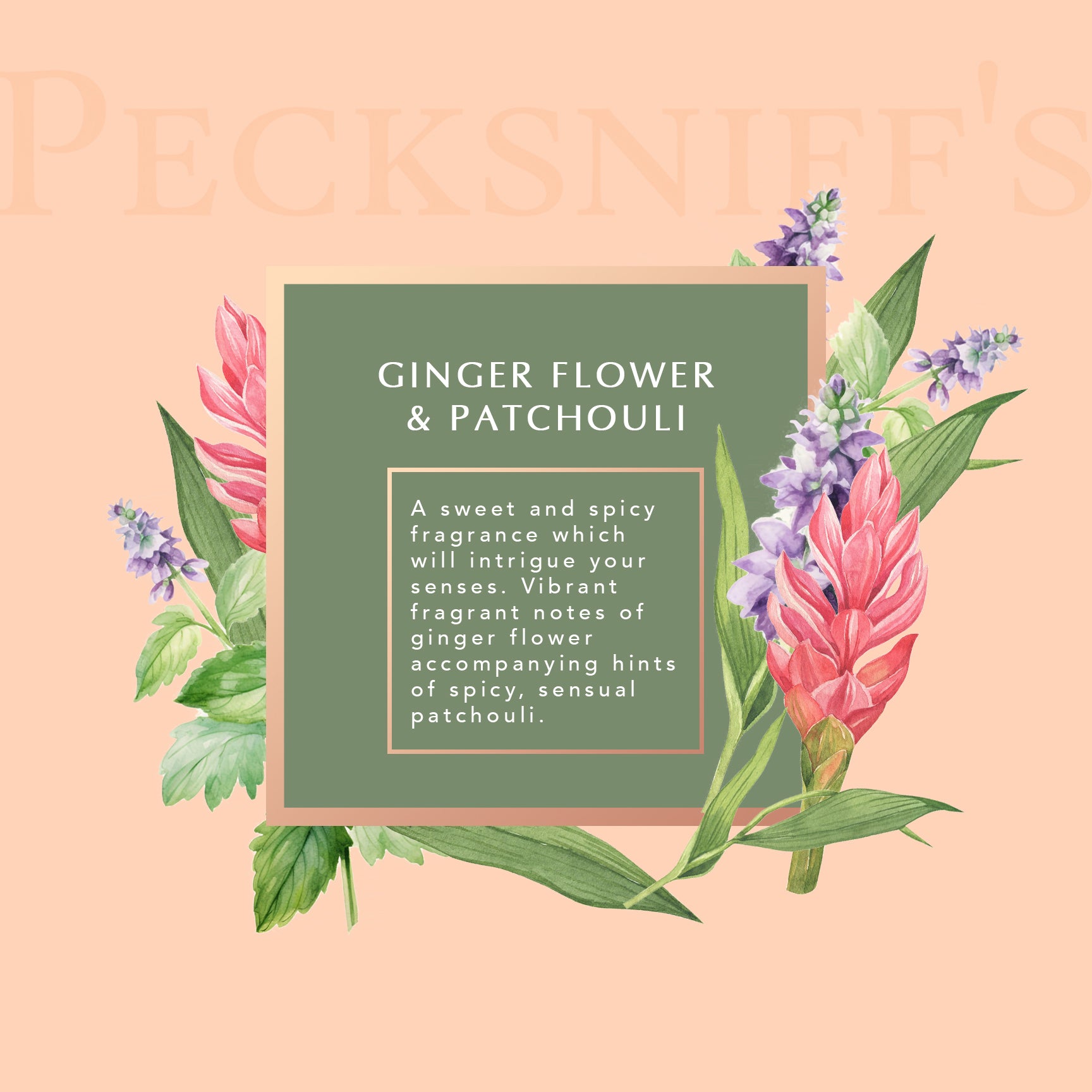 Pecksniff's Ginger Flower & Patchouli Luxury Scented Candle | 1 Wick, 100 g/3.5 oz