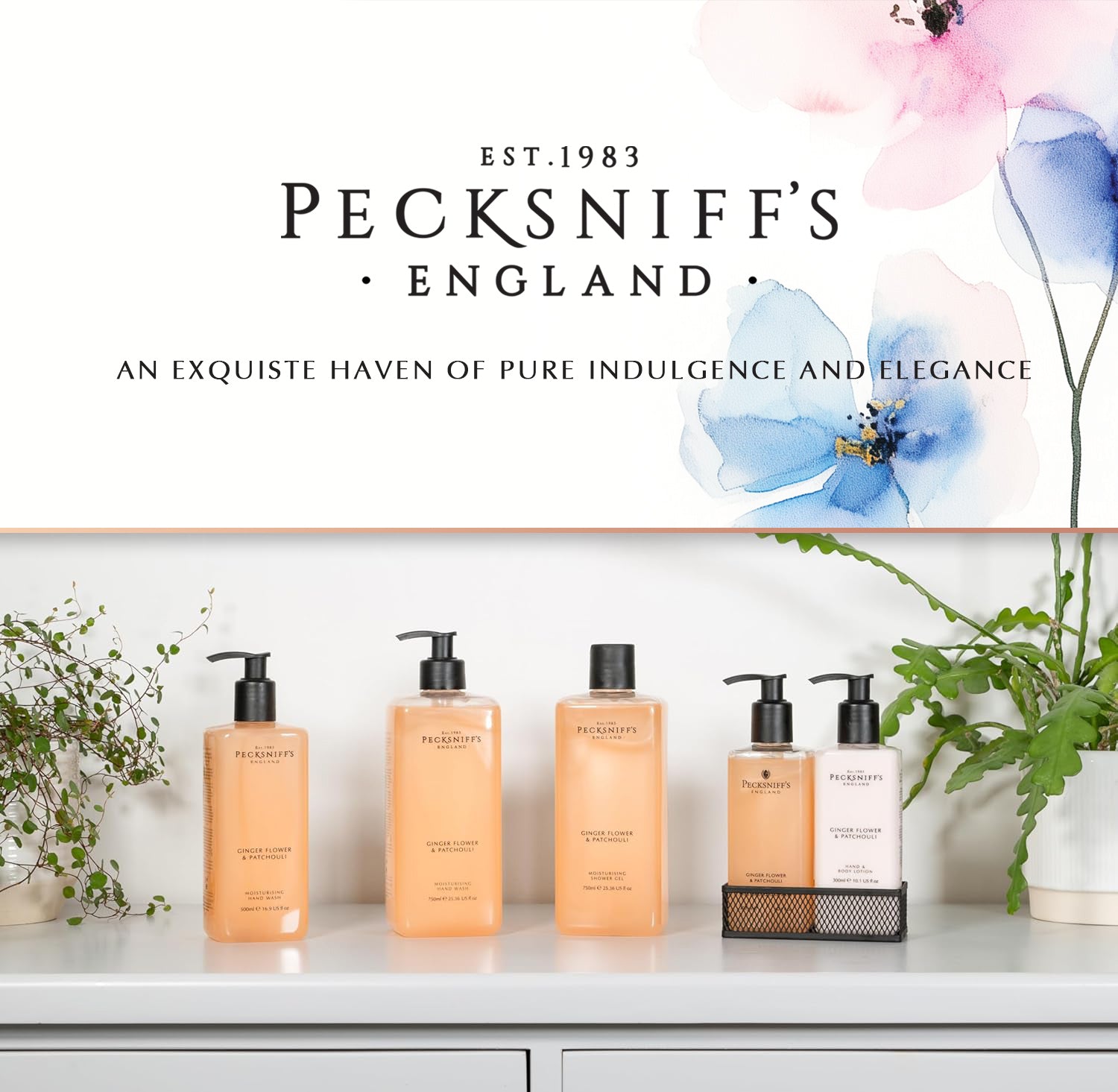 Pecksniffs Ginger Flower & Patchouli Moisturizing Shower Gel | 1000 ml / 33.80 Fl Oz