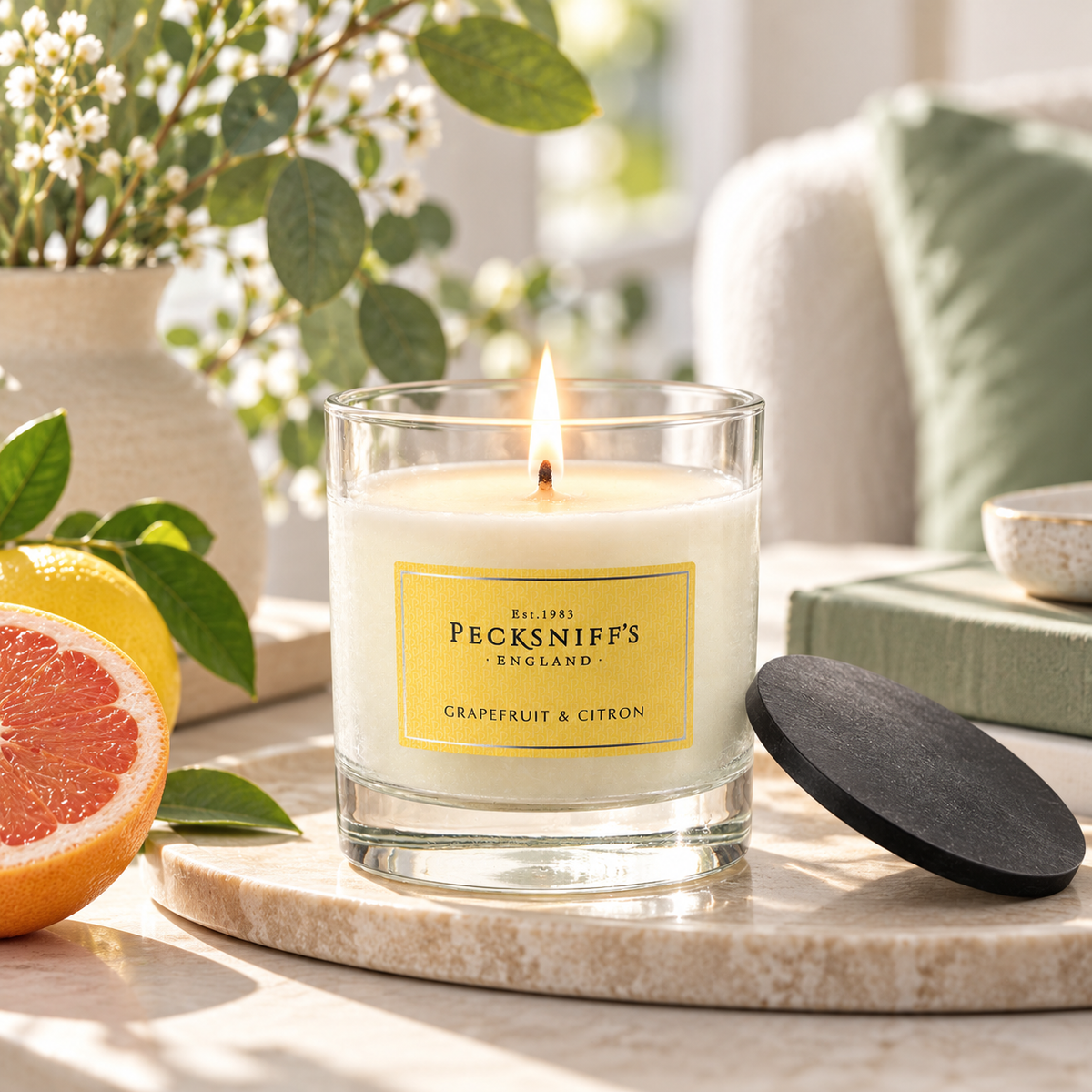 Pecksniff's Classic Grapefruit & Citron Scented Candle | 1 Wick, 184g/6.49oz
