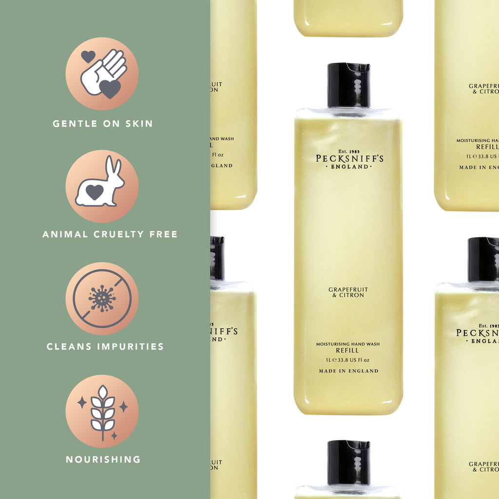 Pecksniff's Grapefruit & Citron Scented Moisturizing Hand Wash Refill | 1 L/1000 ml, 33.8 fl oz