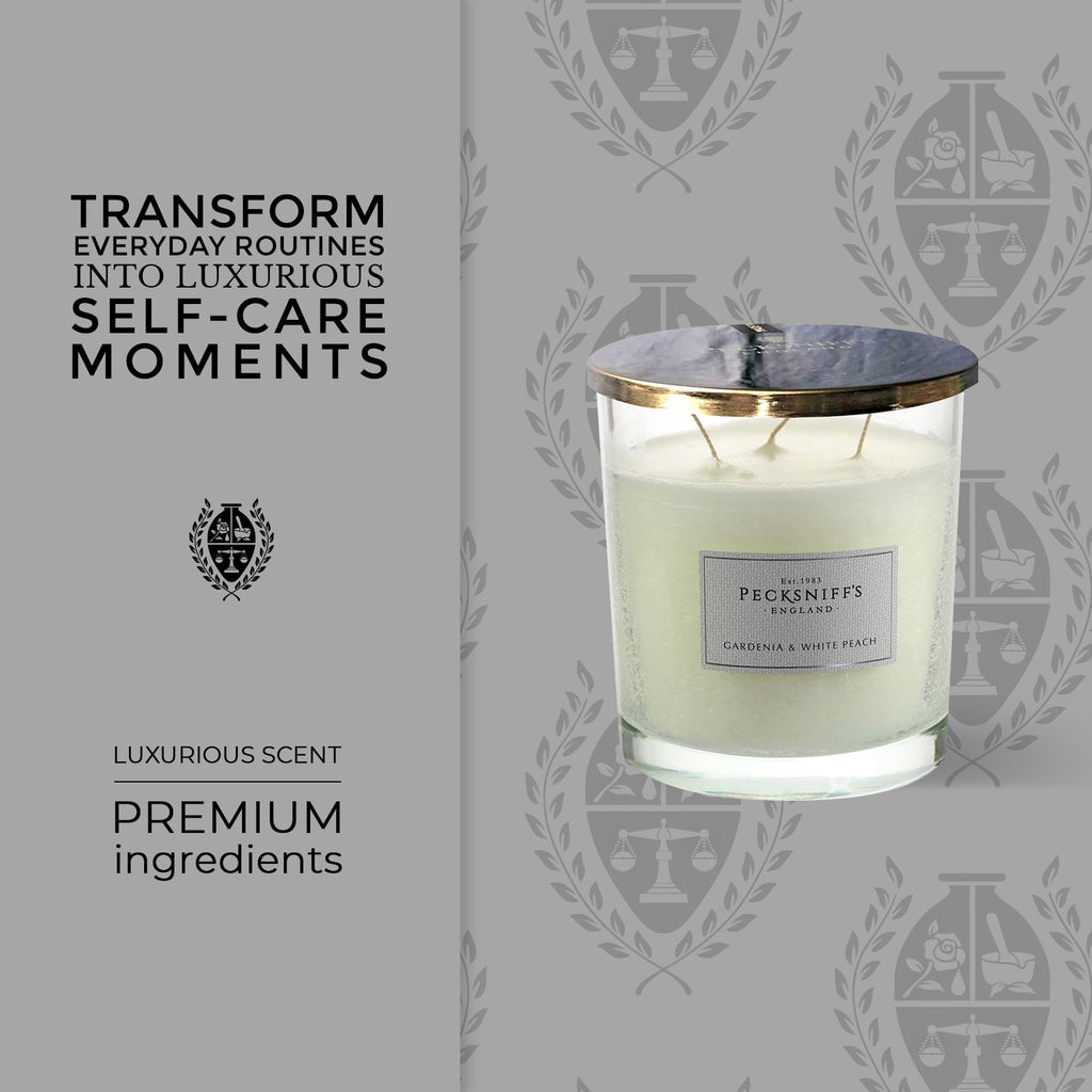 Pecksniffs Classic Gardenia & White Peach Scented Candle | 3 Wicks, 550g/19.4oz