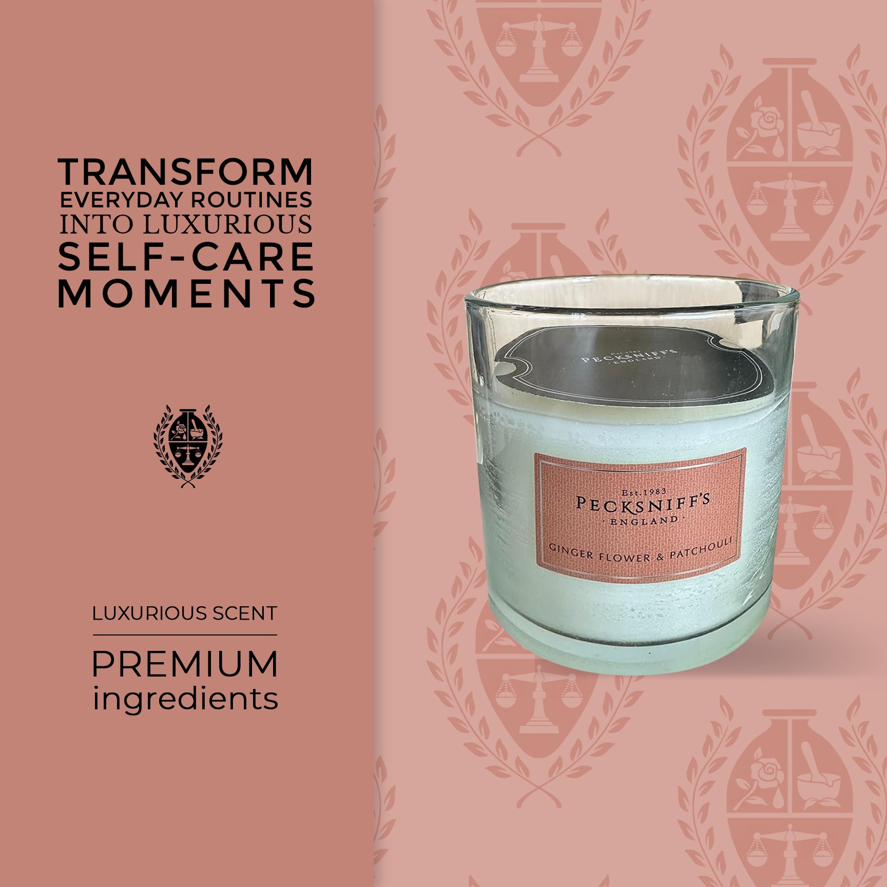 Pecksniffs Classic Gingerflower & Patchouli Scented Candle with Dust Cover | 3 Wicks, 550g/19.4oz