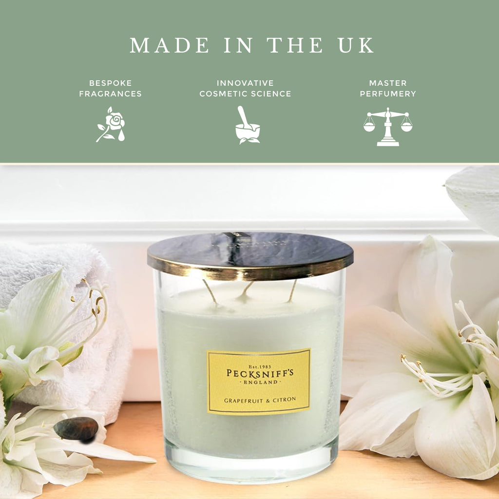Pecksniffs Classic Grapefruit & Citron Scented Candle | 3 Wicks, 550g/19.4oz