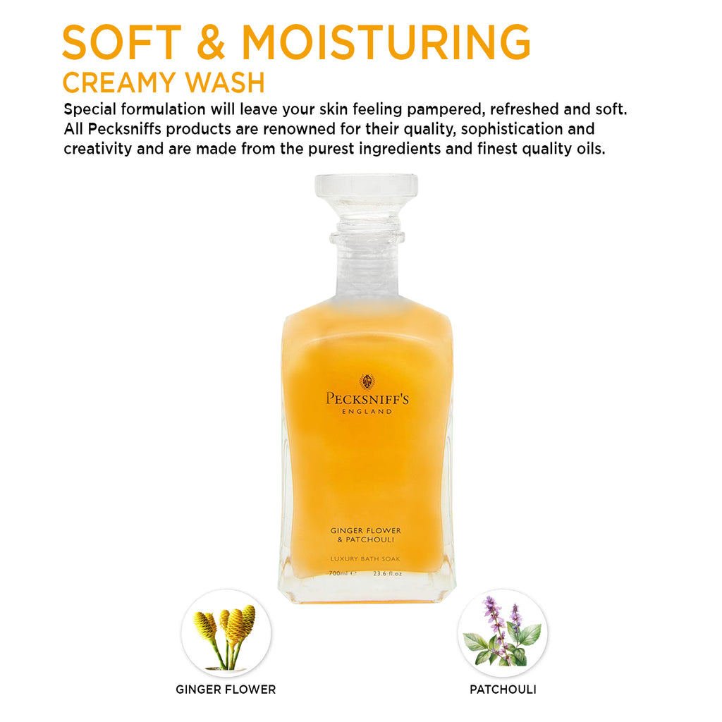 Pecksniffs Ginger Flower & Patchouli Luxury Bath Soak | 700ml /23.6 Fl Oz