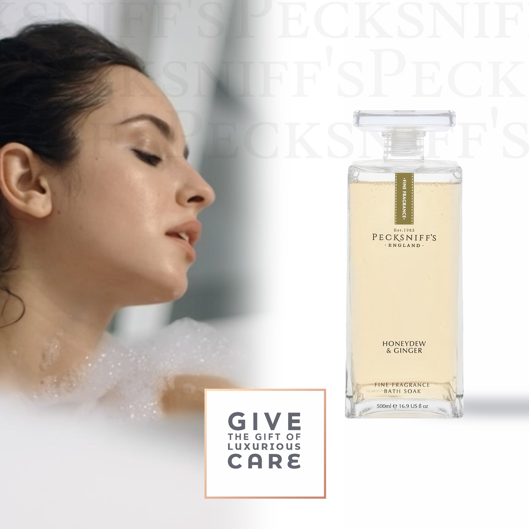 Pecksniff's Prestige Honeydew & Ginger Bath Soak Decanter | 500ml/16.9 Fl Oz