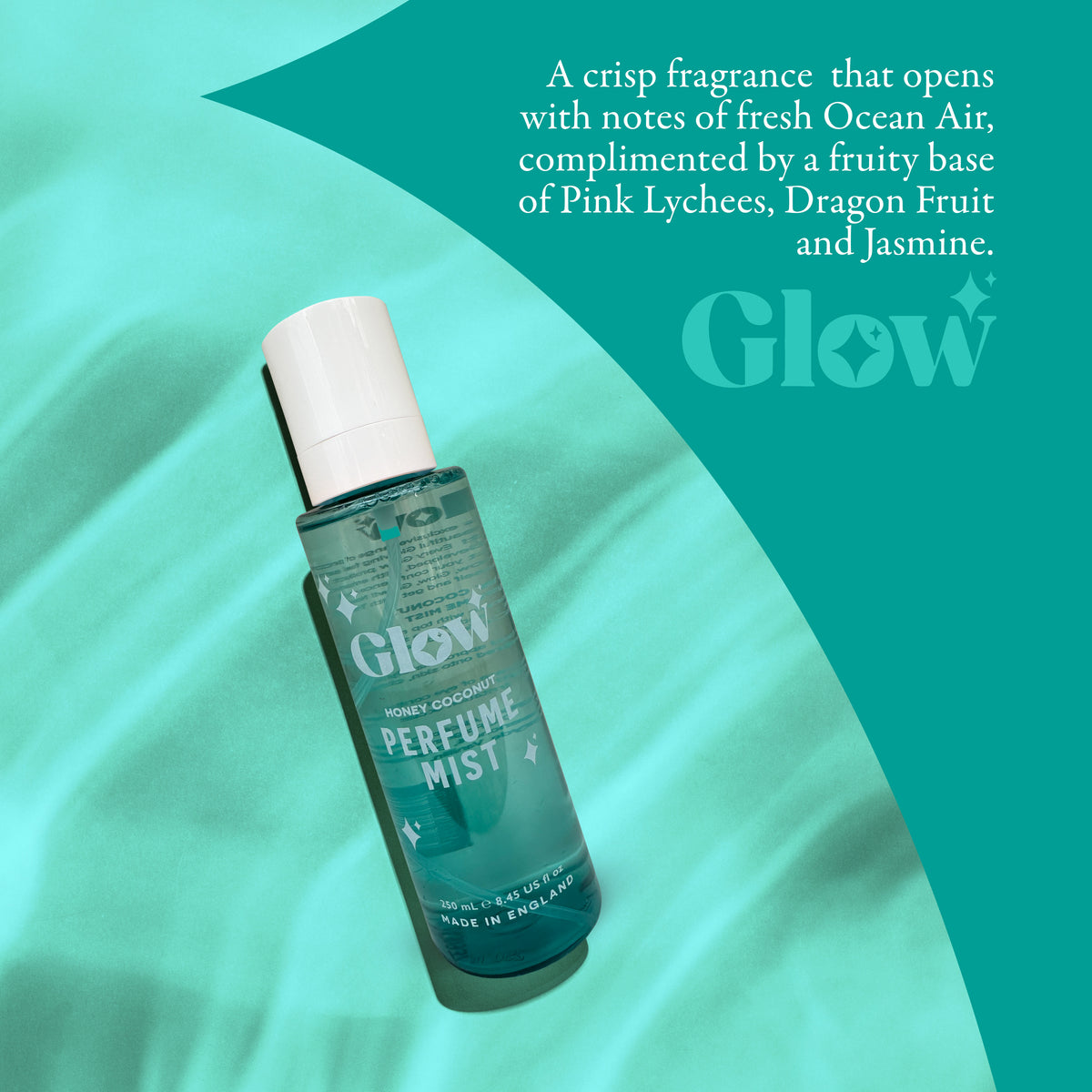 Glow Perfume Mist, Honey Coconut Body Spray, 250 ml / 8.45 fl oz, Made in England