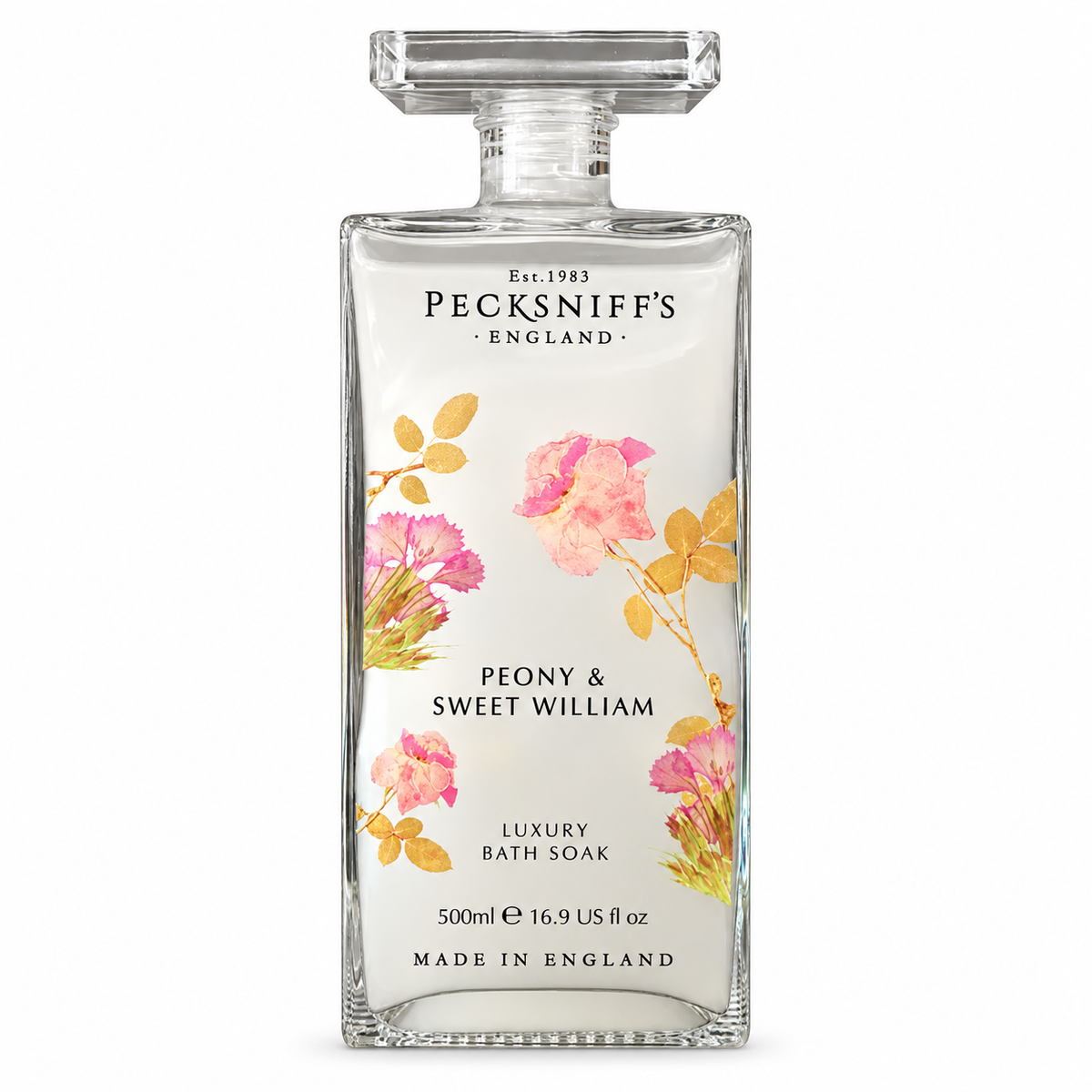 Pecksniff's Peony & Sweet William Bath Soak Decanter | 500ml/16.9 Fl Oz