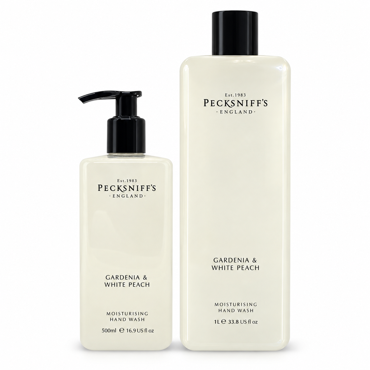 Pecksniffs Classic Gardenia and White Peach Moisturizing Hand Wash 500ml/16.9 Fl oz and Hand Wash Refill 1L/1000ml,33.8 Oz