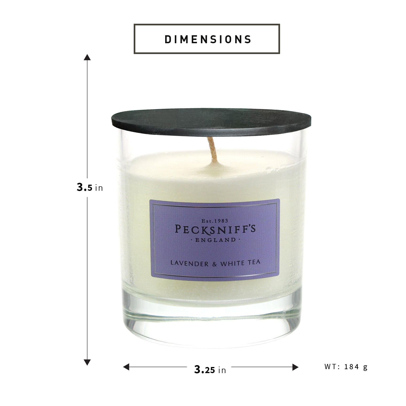 Pecksniff's Classic Lavender & White Tea Scented Candle | 1 Wick, 184g/6.49oz