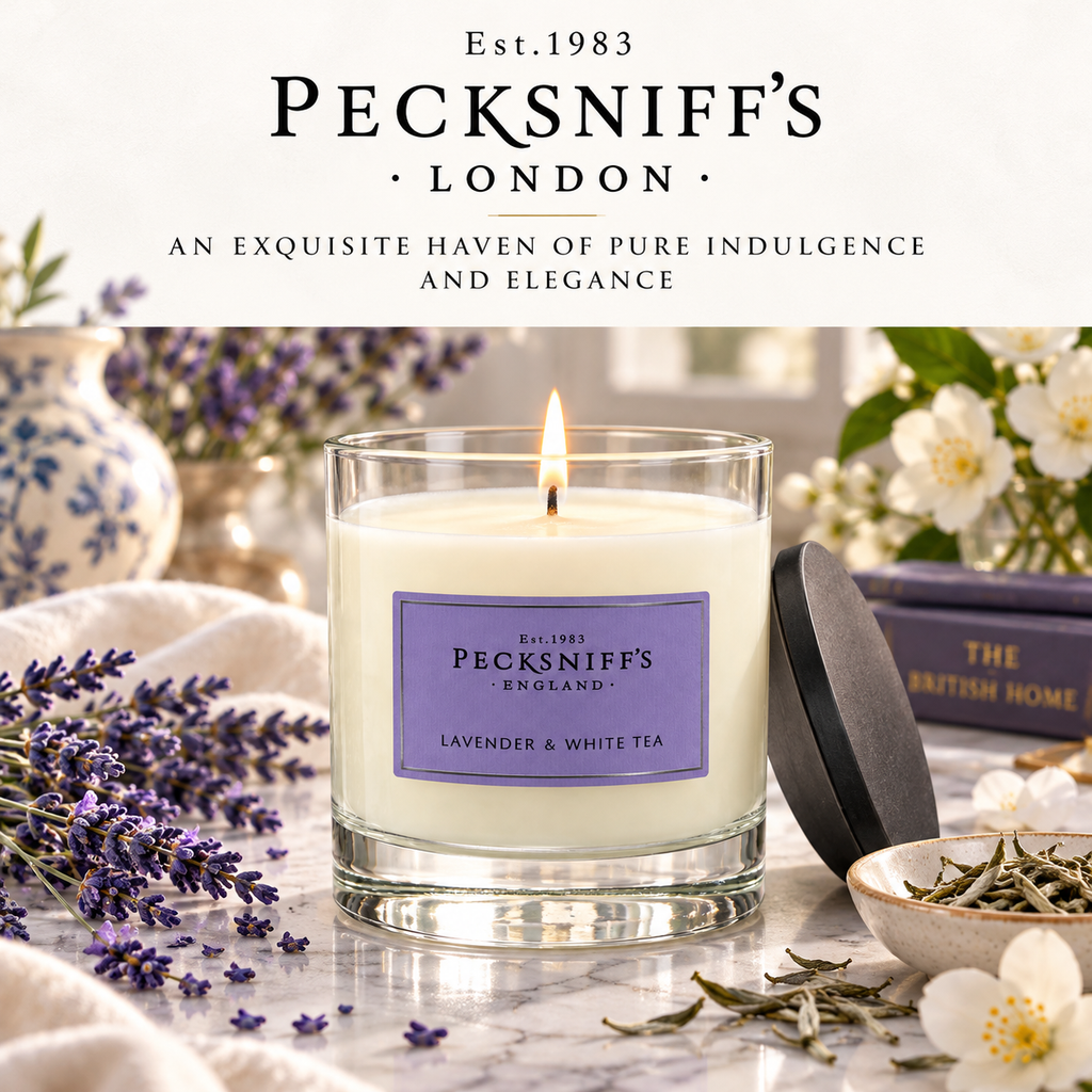 Pecksniff's Classic Lavender & White Tea Scented Candle | 1 Wick, 184g/6.49oz