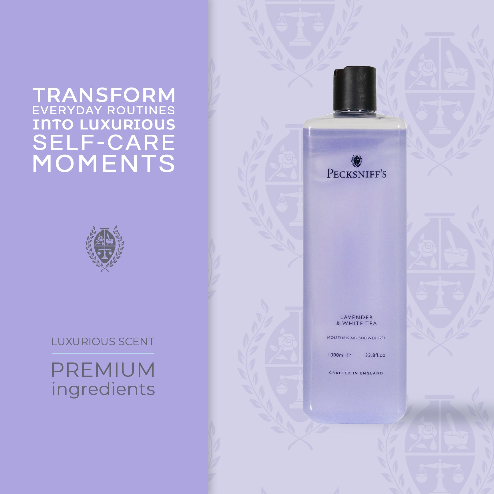Pecksniffs Lavender & White Tea Moisturizing Shower Gel | 1000 ml / 33.80 Fl Oz