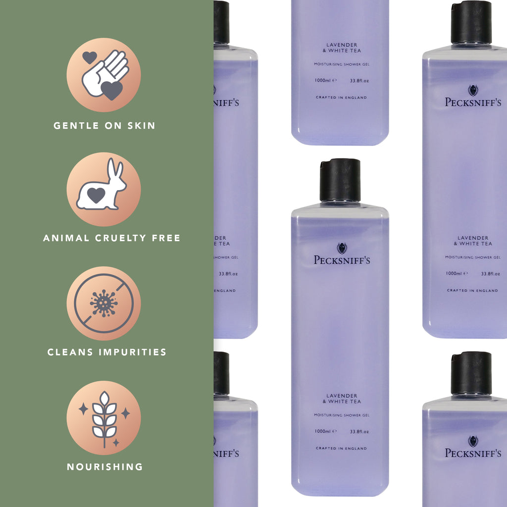 Pecksniffs Lavender & White Tea Moisturizing Shower Gel | 1000 ml / 33.80 Fl Oz