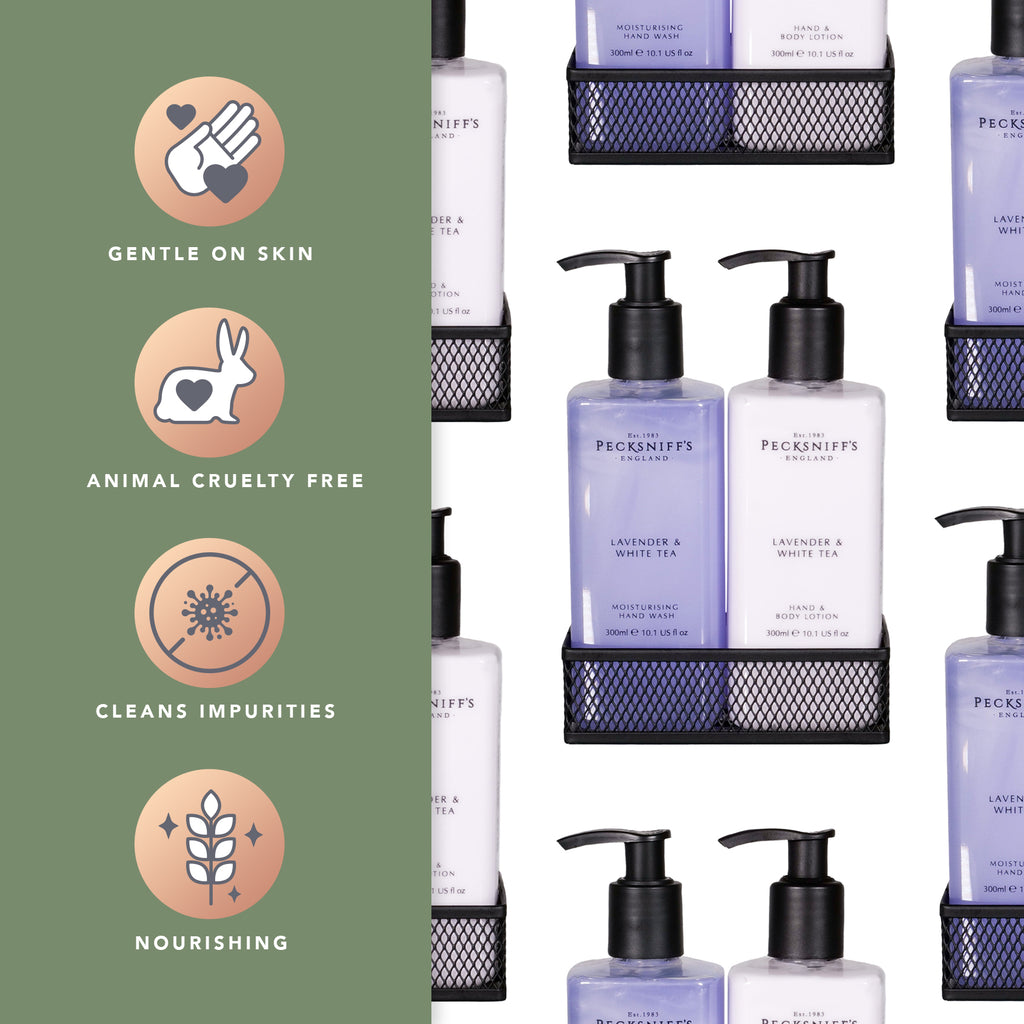 Pecksniffs Lavender & White Tea Classic Hand Wash, Lotion & Caddy