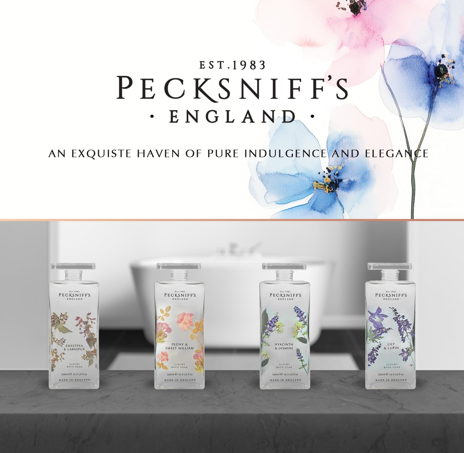 Pecksniffs Lily & Lupin Bath Soak Decanter | 500ml/16.9 Fl Oz