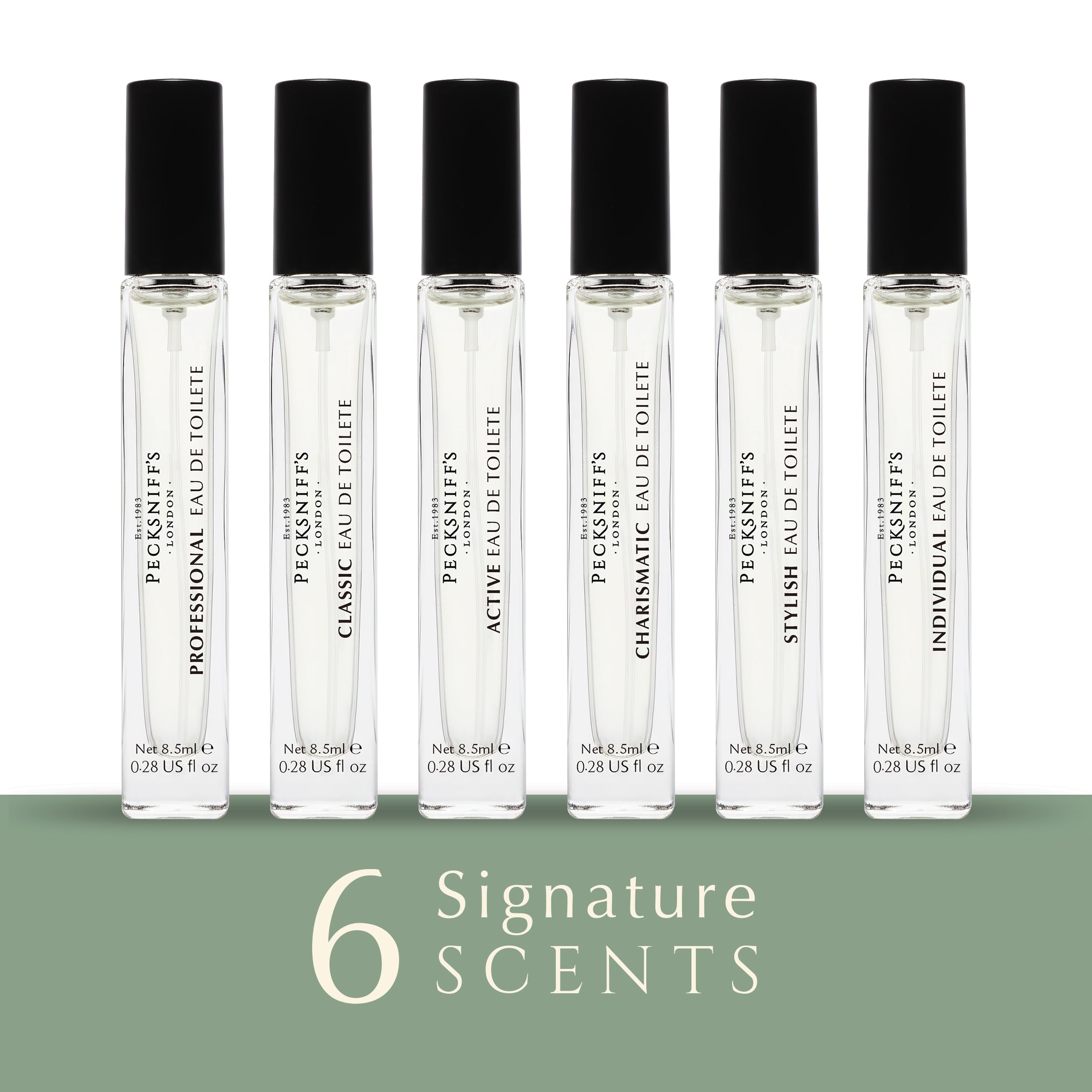 Pecksniff’s Men’s Fine Fragrance Gift Set – 6x10ml Eau de Toilette Collection – Luxury Cologne Sampler, Designed in England