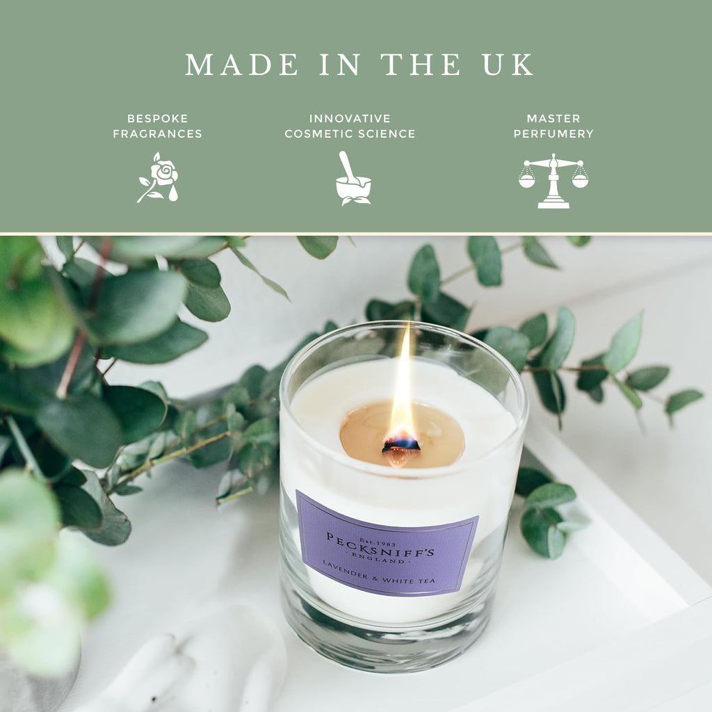 Pecksniff's Classic Lavender & White Tea Scented Candle | 1 Wick, 184g/6.49oz