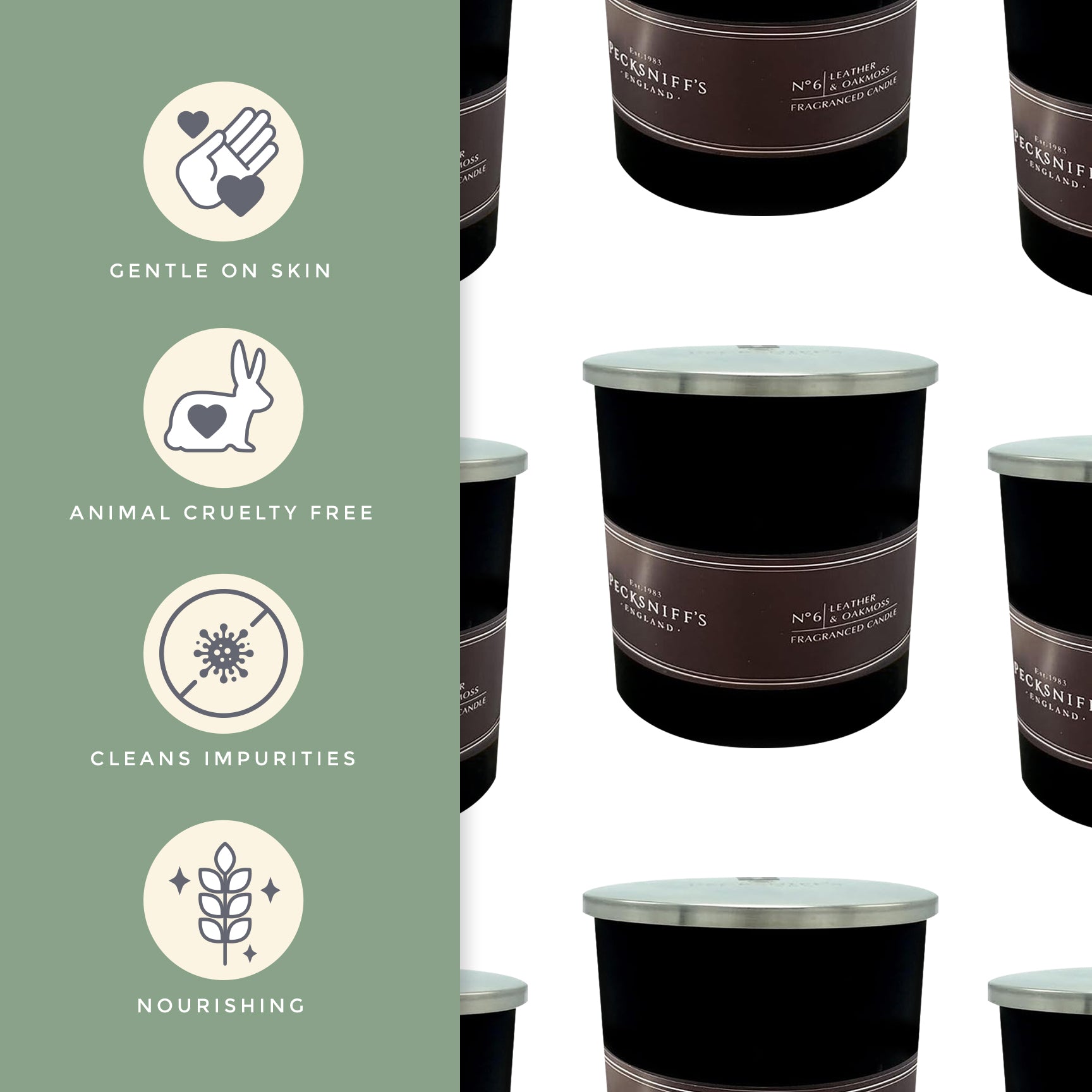 Pecksniff's Black Leather & Oakmoss Scented Candle | 1 Wick, 184g/6.49oz