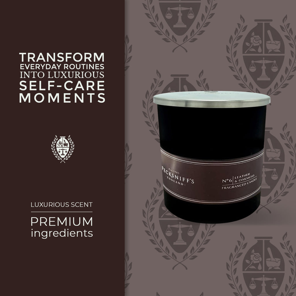 Pecksniff's Black Leather & Oakmoss Scented Candle | 1 Wick, 184g/6.49oz