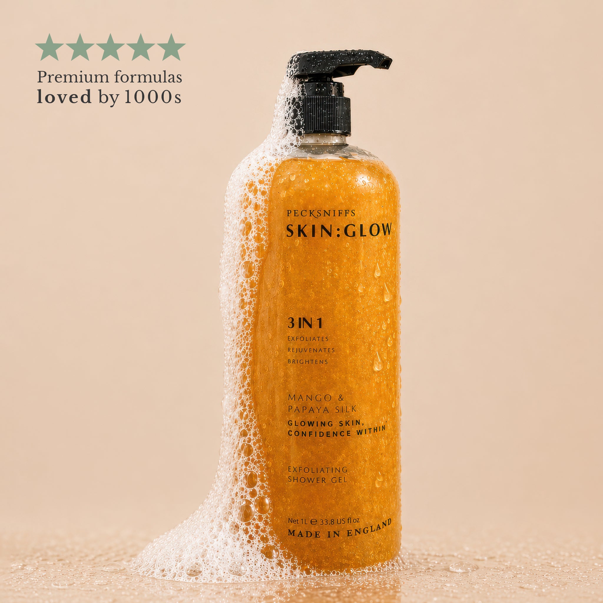 Pecksniffs Mango & Papaya Silk Exfoliating Shower Gel | 1000 ml / 33.80 Fl Oz