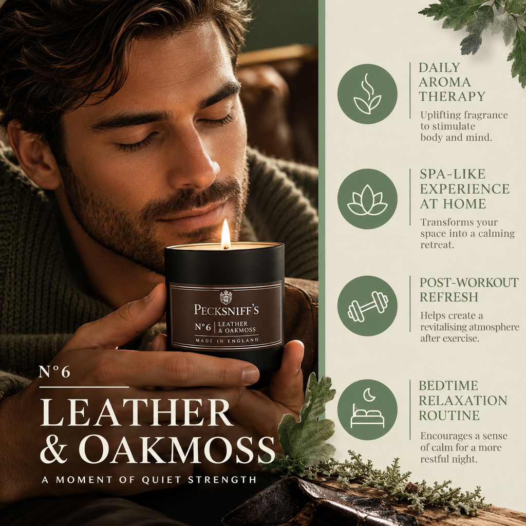 Pecksniffs Leather & Oakmoss Scented Candle | 1 Wick, 100g/3.5oz
