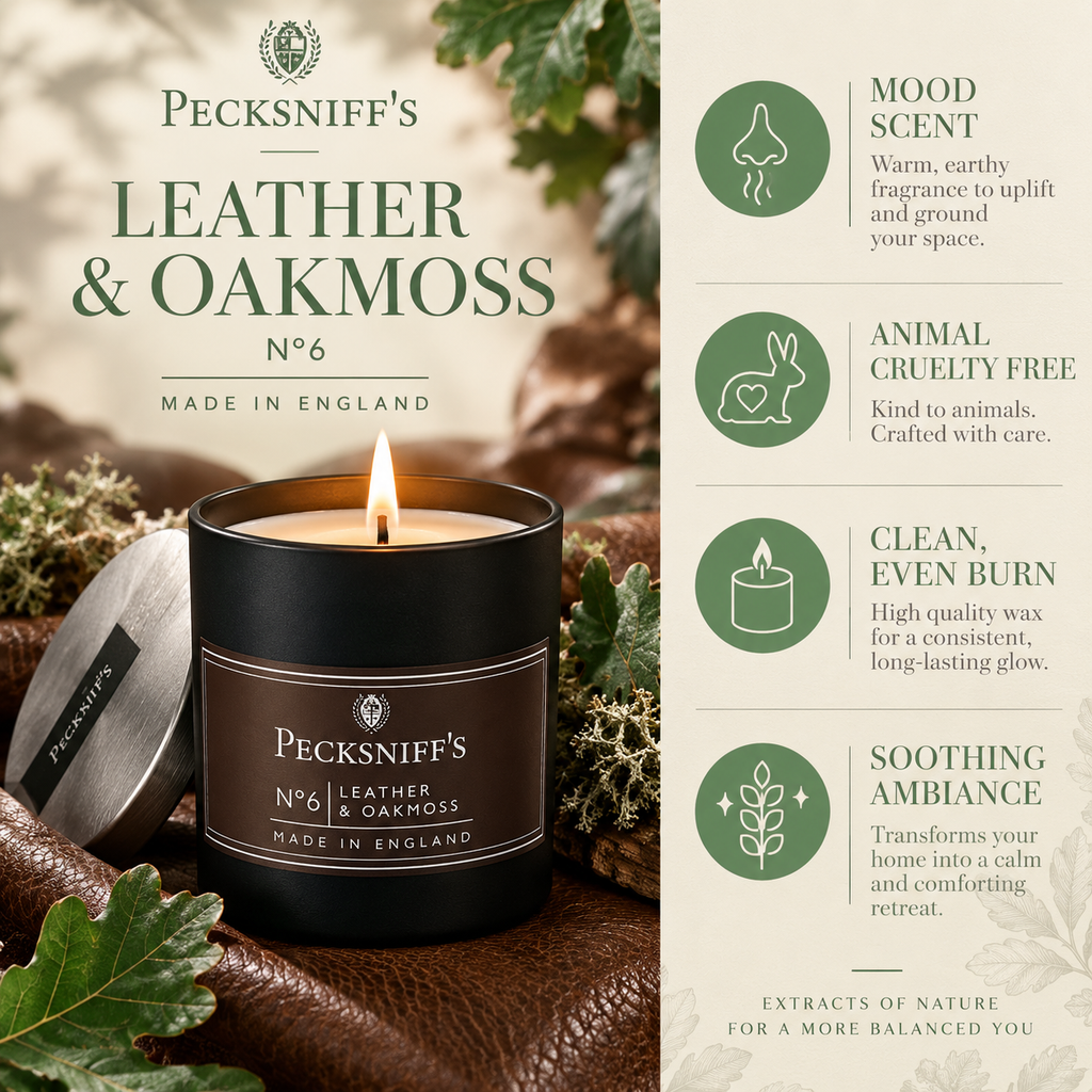 Pecksniffs Leather & Oakmoss Scented Candle | 1 Wick, 100g/3.5oz