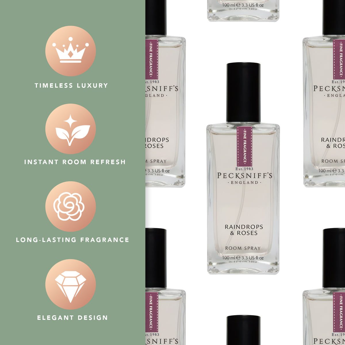 Pecksniffs Raindrops & Roses Square Room Spray | 100ml/3.38 Fl Oz