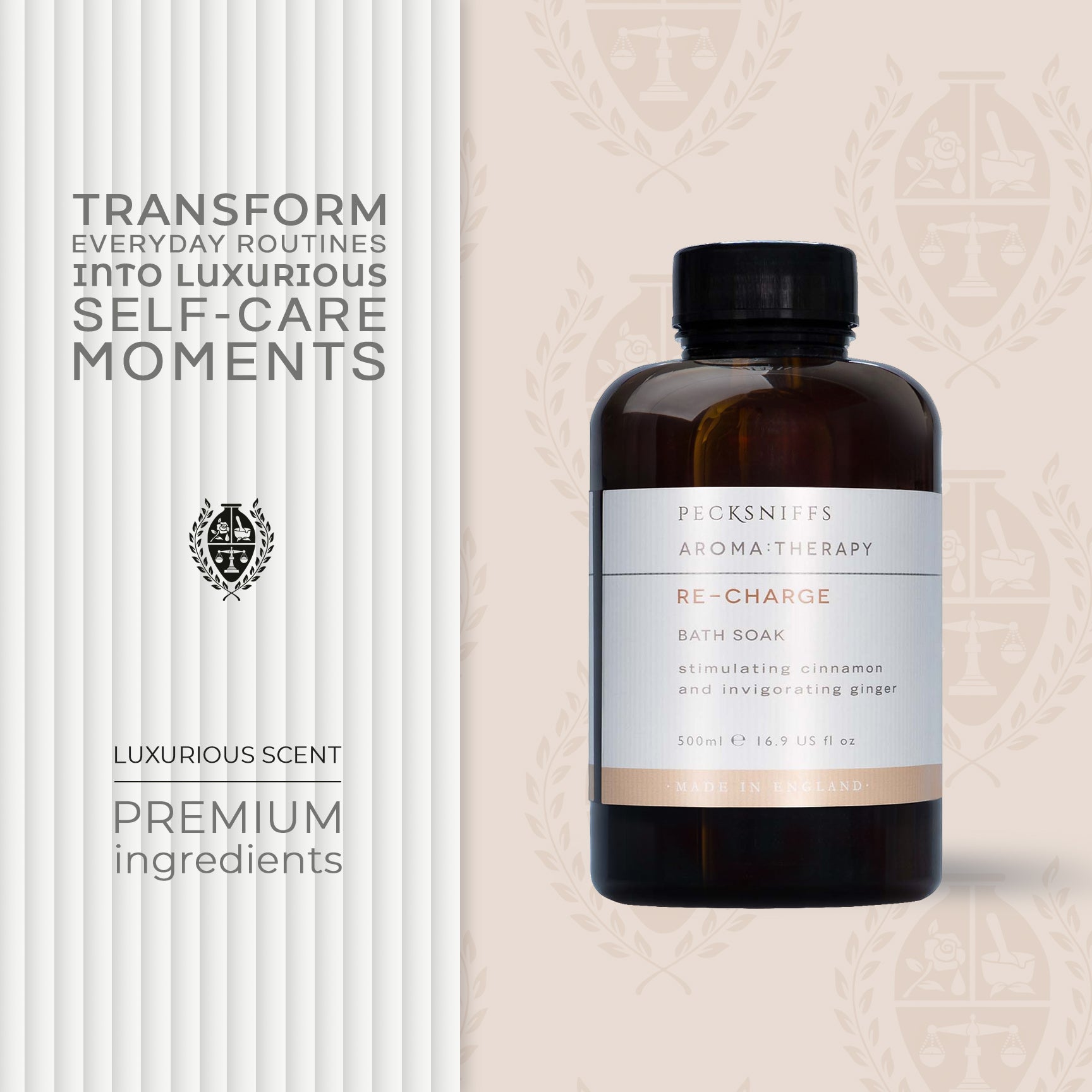 Pecksniffs Aroma:Therapy Re-Charge Bath Soak Decanter | 500ml/16.9 Fl Oz