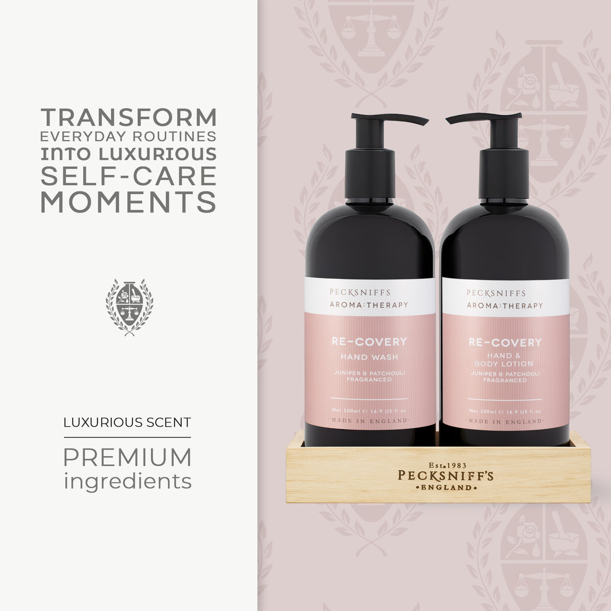 Pecksniff's Aroma:Therapy Re-Covery Duo Caddy, 500 ml/16.9 fl oz Hand Wash and 500 ml/16.9 fl oz Hand & Body Lotion