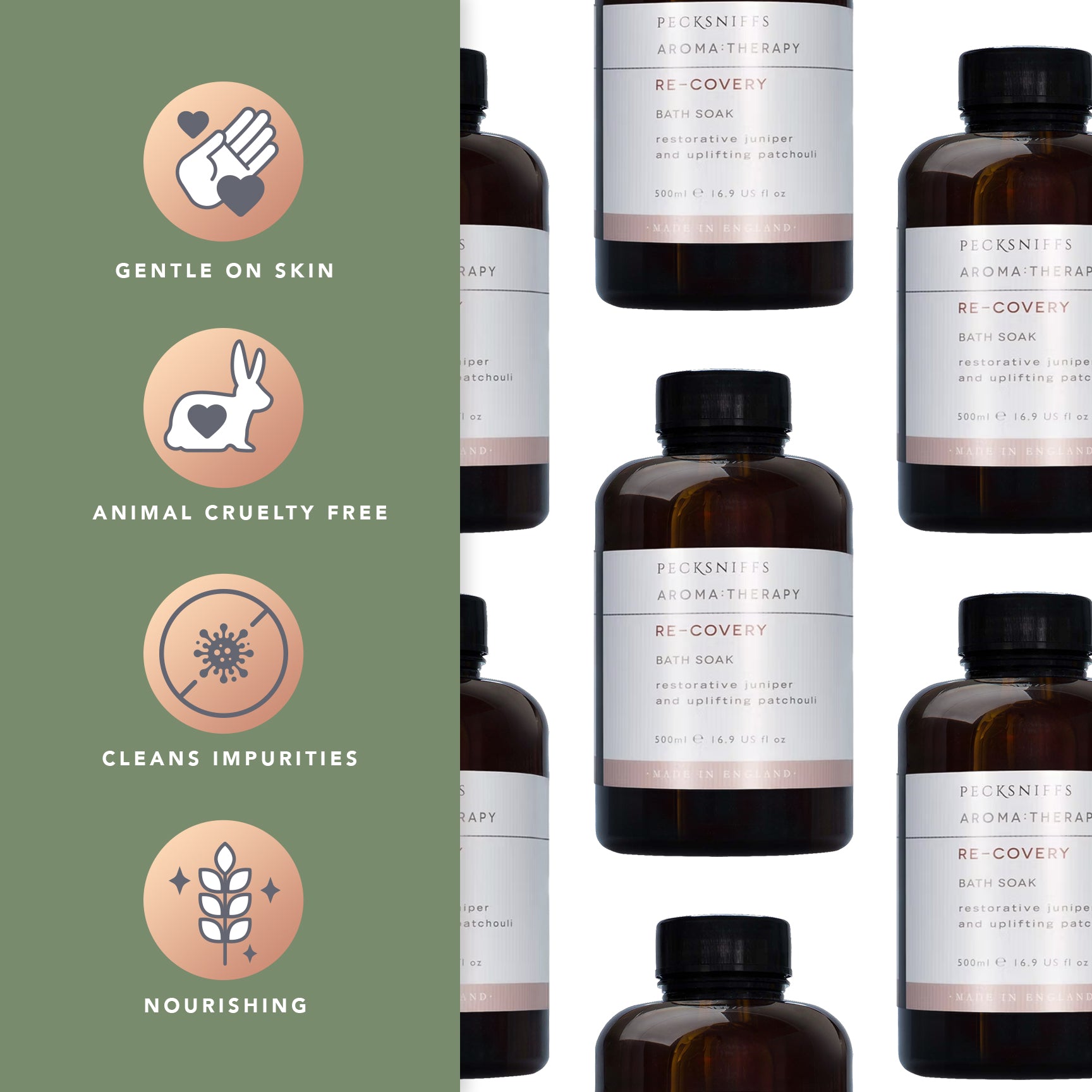Pecksniffs Aroma:Therapy Re-Covery Bath Soak Decanter | 500ml/16.9 Fl Oz