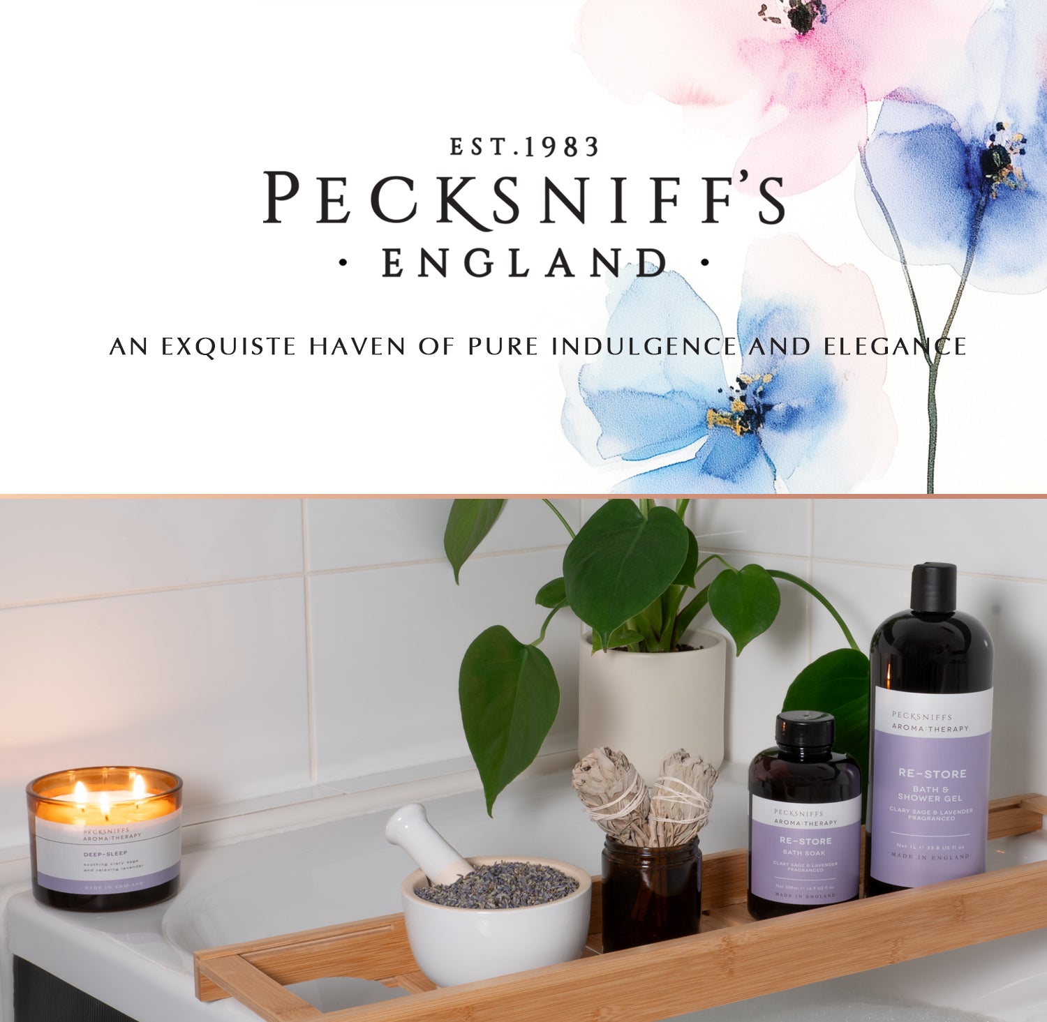 Pecksniff's Aroma:Therapy Re-Store Shower Gel – Luxurious Moisturizing Bath & Body Cleanser, 1000 ml/33.8 fl oz Bottle