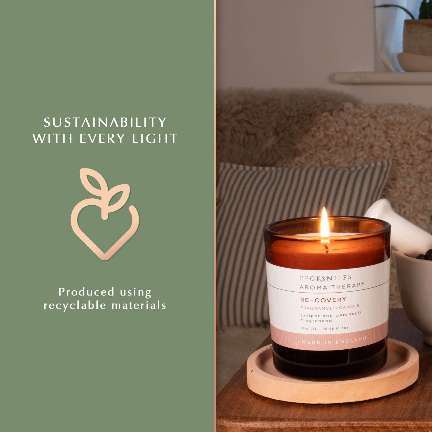 Pecksniffs Amber Re-Covery Aroma Therapy Candle | 1 Wick, 184g/6.49oz