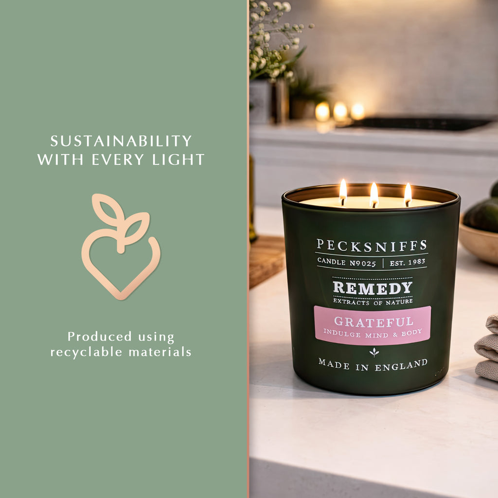 Pecksniff’s Aromatherapy Grateful Candle 3 Wick 19.4 oz/550 g, Honey Aloe Fragrance, Long Lasting Luxury Glass Candle for Relaxation, Home and Gifts