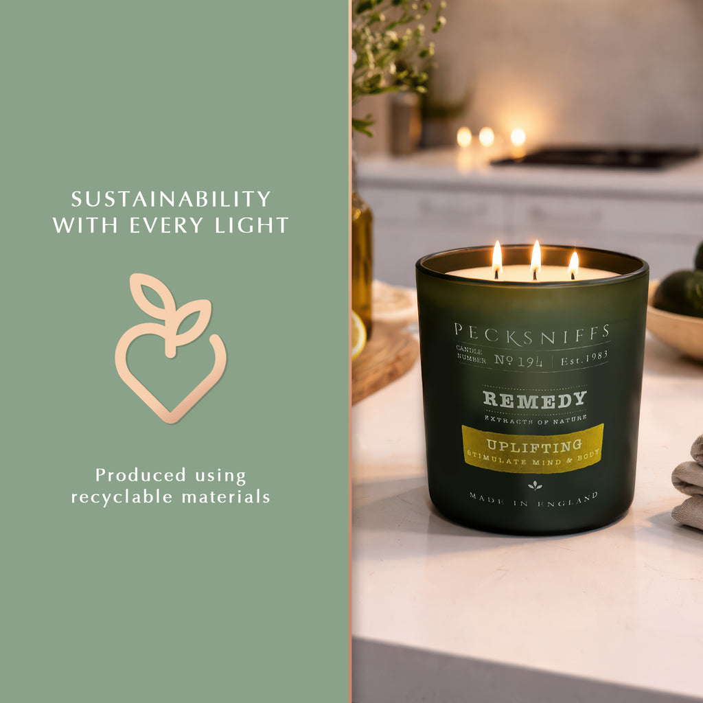 Pecksniff’s Aromatherapy Uplifting Candle 3 Wick 18.16 oz/515 g, Citrus Green Tea Fragrance, Grapefruit Lemon Notes, Energizing Luxury Glass Candle for Home and Gifts
