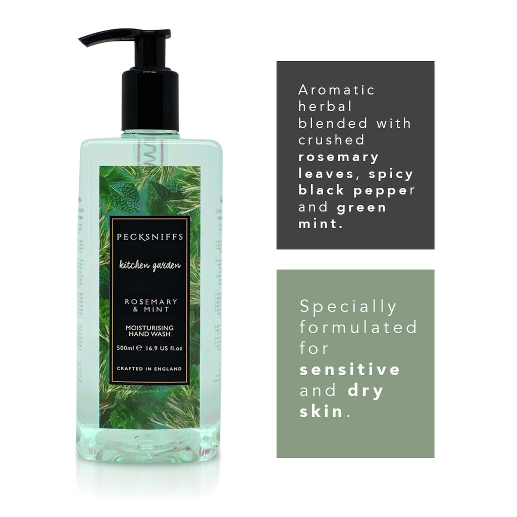 Pecksniffs Rosemary & Mint Scented Moisturizing Hand Wash | 500ml, 16.9 Fl oz