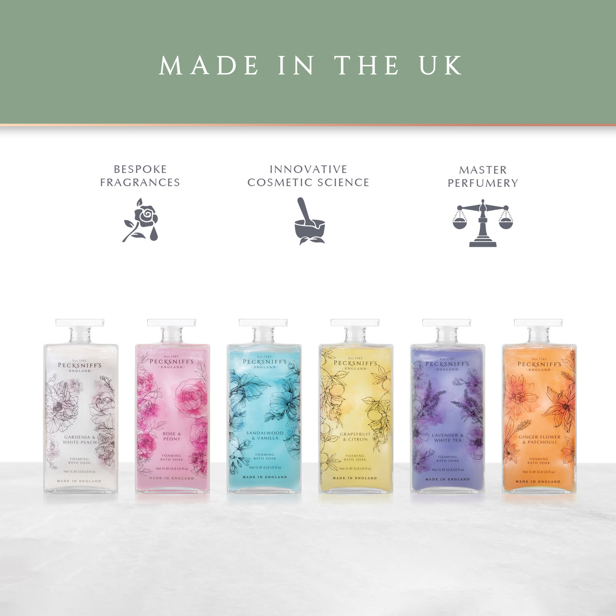 Pecksniff’s Rose & Peony Foaming Bath Soak – Luxury Bubble Bath, 1L / 33.8 fl oz, Made in England