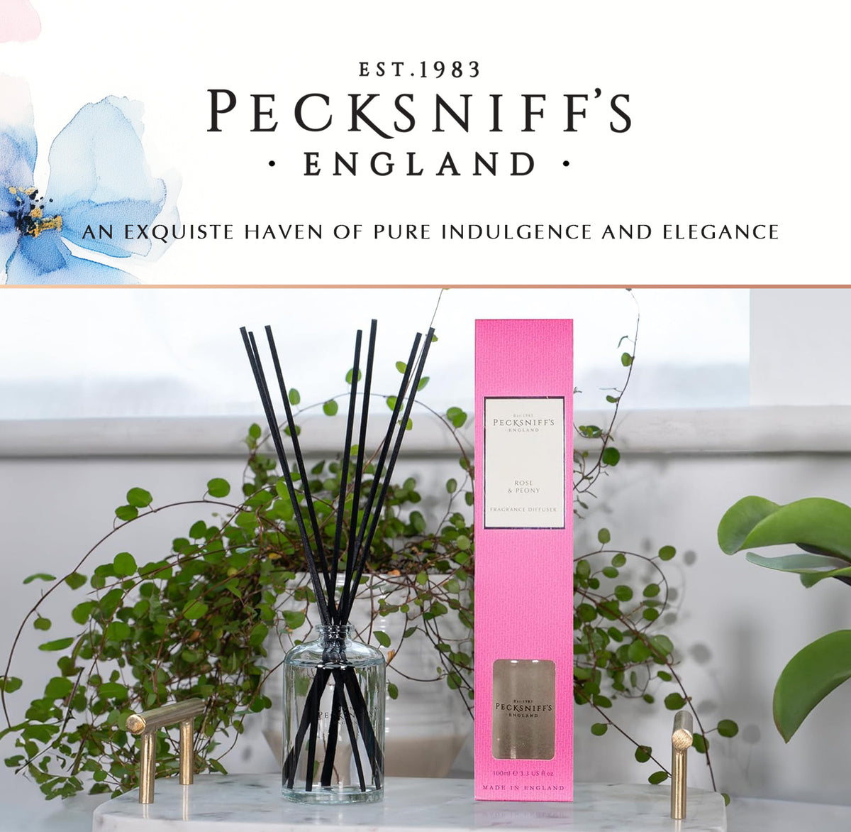 Pecksniff's Rose & Peony Diffuser | 100ml/3.38 Fl Oz