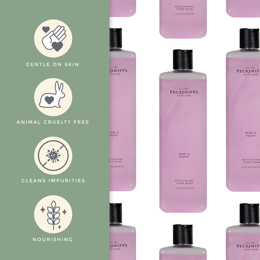 Pecksniff's Classic Rose & Peony Scented Moisturizing Hand Wash Refill | 1L/1000ml, 33.8 Fl oz