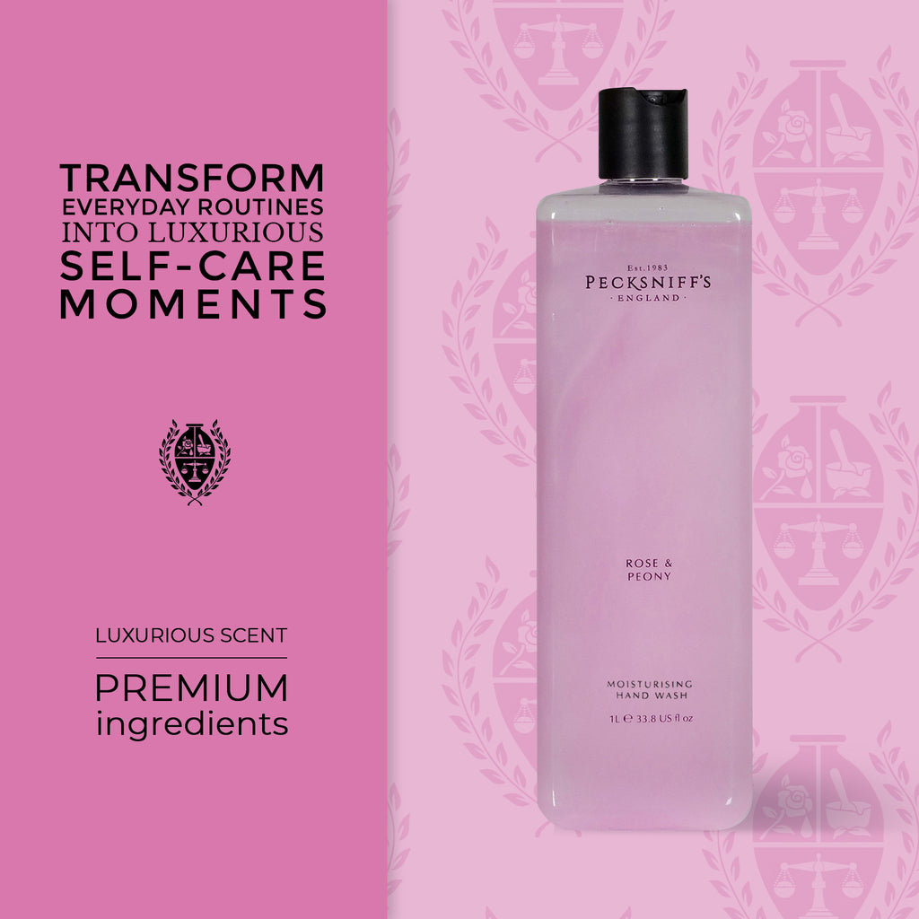 Pecksniff's Classic Rose & Peony Scented Moisturizing Hand Wash Refill | 1L/1000ml, 33.8 Fl oz