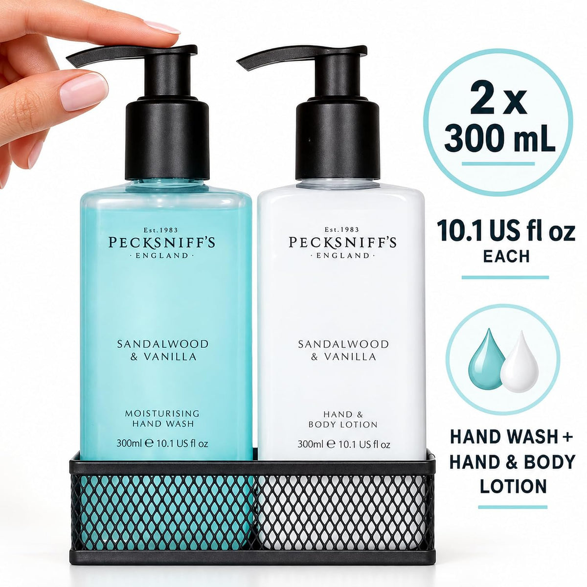 Pecksniff's Sandalwood & Vanilla Hand Wash & Lotion Caddy 300ml (10.1 fl oz)