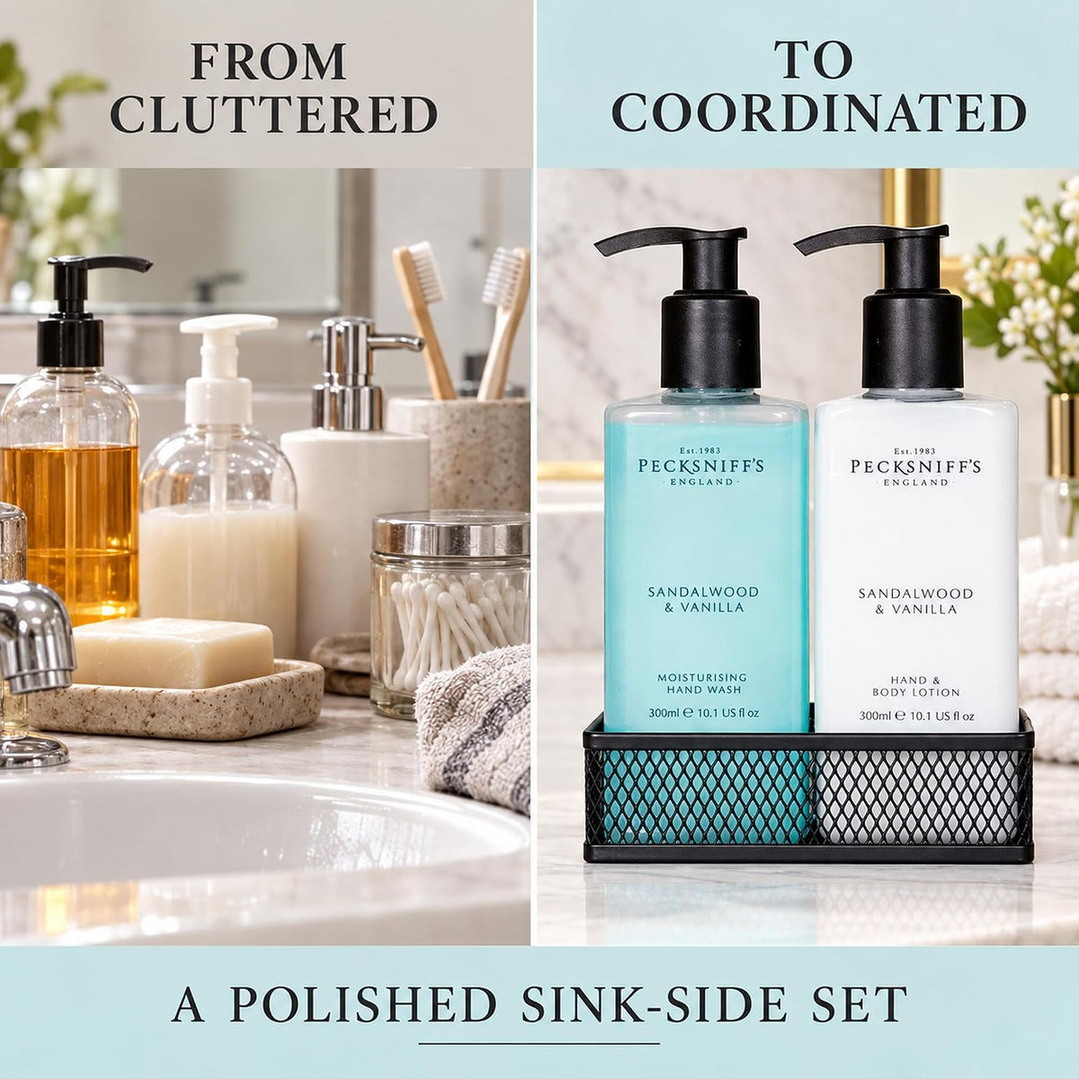 Pecksniff's Sandalwood & Vanilla Hand Wash & Lotion Caddy 300ml (10.1 fl oz)