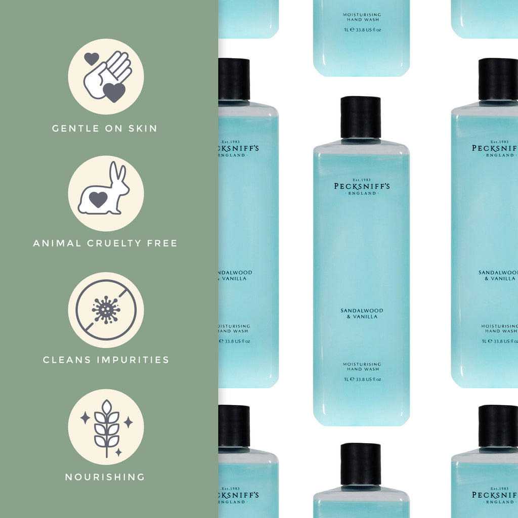 Pecksniffs Classic Sandalwood & Vanilla Scented Moisturizing Hand Wash Refill | 1L/1000ml, 33.8 Fl oz