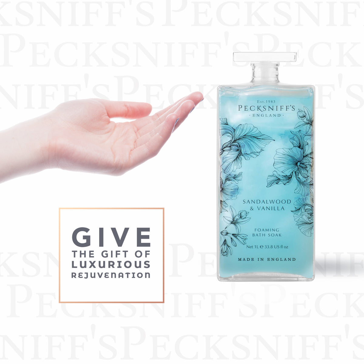 Pecksniff’s Sandalwood & Vanilla Foaming Bath Soak – Luxury Bubble Bath, 1L / 33.8 fl oz, Made in England
