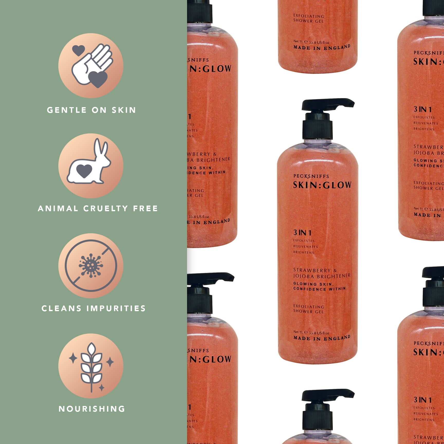 Pecksniffs Strawberry and Jojoba Brightener Exfoliating Shower Gel | 1000 ml / 33.80 Fl Oz
