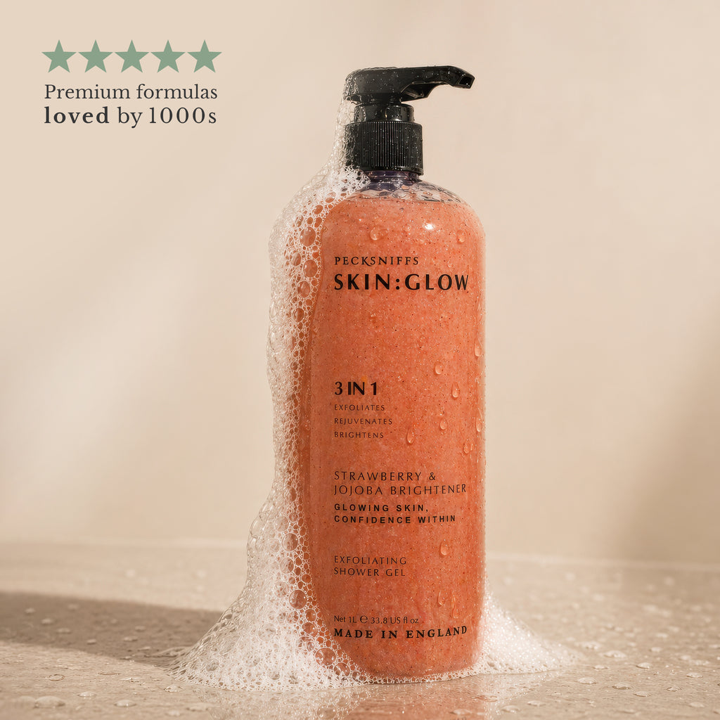 Pecksniffs Strawberry and Jojoba Brightener Exfoliating Shower Gel | 1000 ml / 33.80 Fl Oz