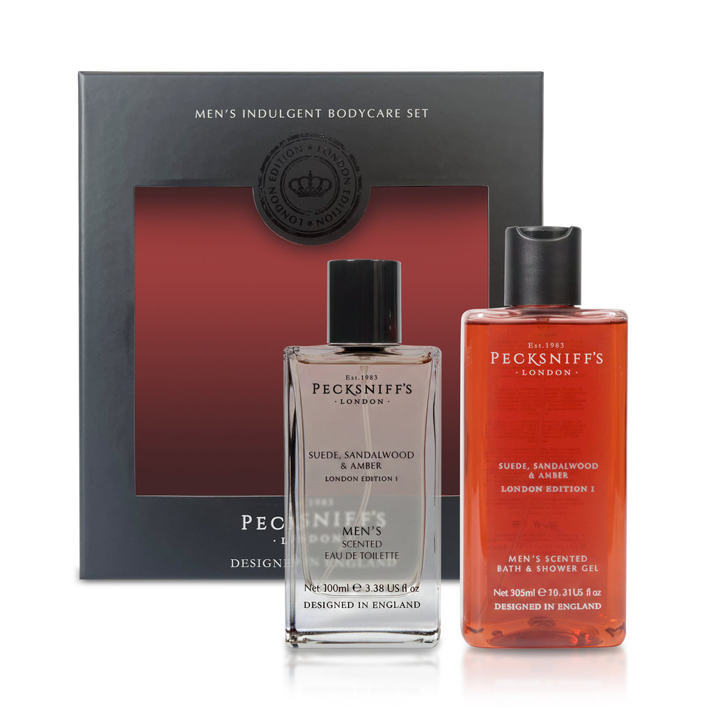 Pecksniff’s Men’s London Edition Fragrance Duo Gift Set – Suede, Sandalwood & Amber, Eau de Toilette 100ml & Bath & Shower Gel 300ml