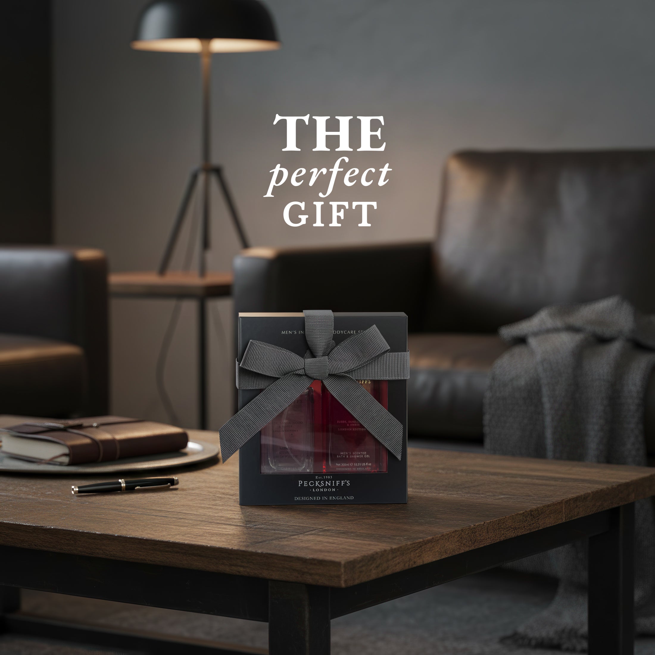 Pecksniff’s Men’s London Edition Fragrance Duo Gift Set – Suede, Sandalwood & Amber, Eau de Toilette 100ml & Bath & Shower Gel 300ml